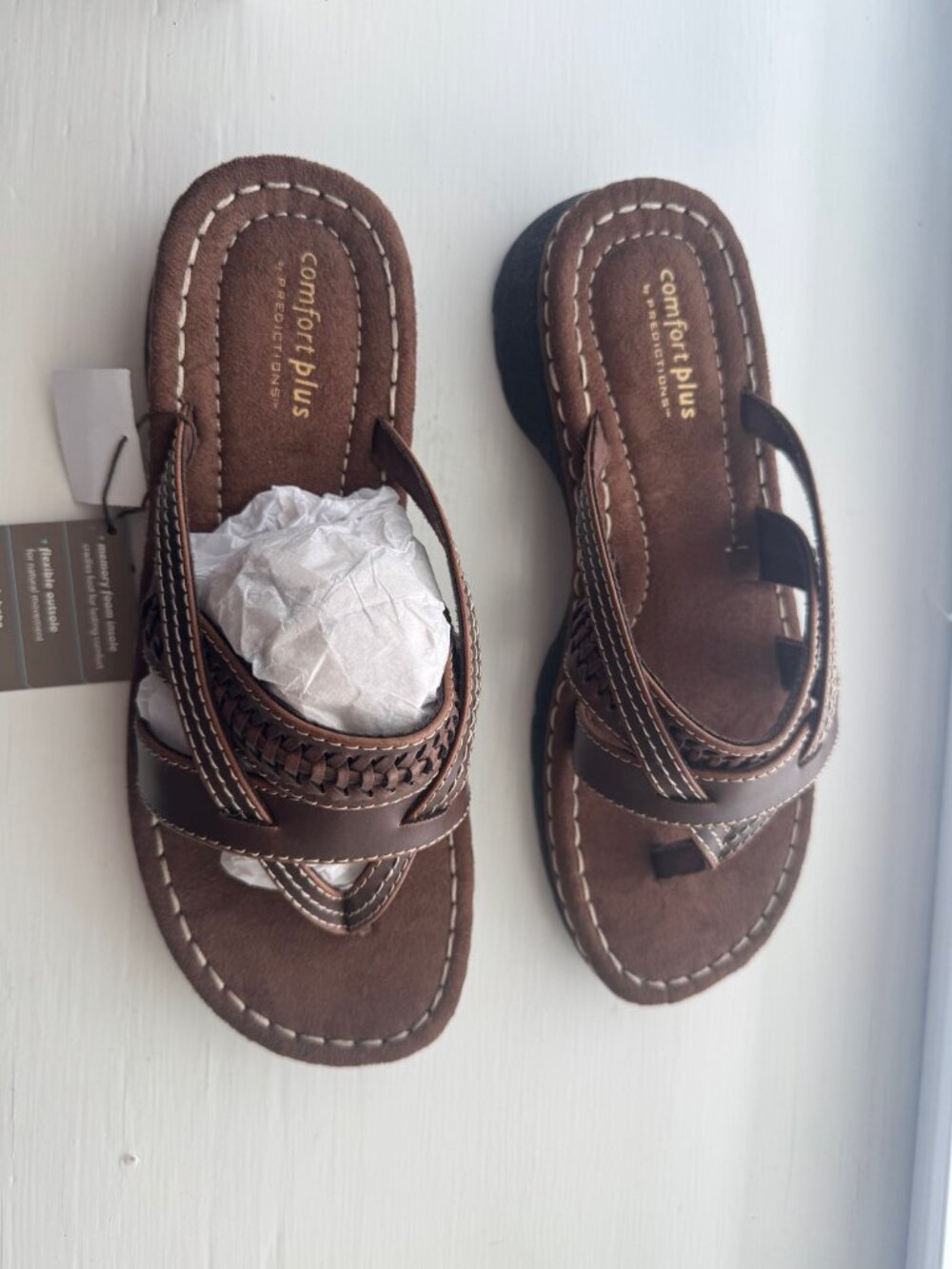 Comfort Plus by Predictions Brown Slip On Sandals Size 9W New in Box P5 - Picture 2 of 13